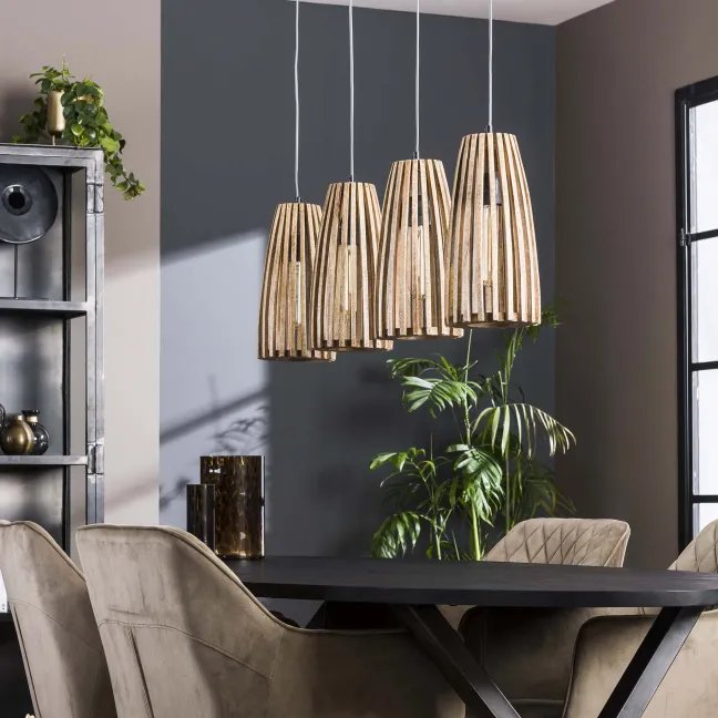 Rubjerg Design Pendelleuchte Launch 4 Leuchten Mangoholz massiv natur