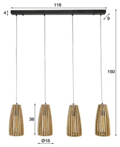 Rubjerg Design Pendelleuchte Launch 4 Leuchten Mangoholz massiv natur