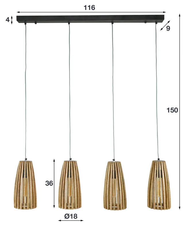 Rubjerg Design Pendelleuchte Launch 4 Leuchten Mangoholz massiv natur