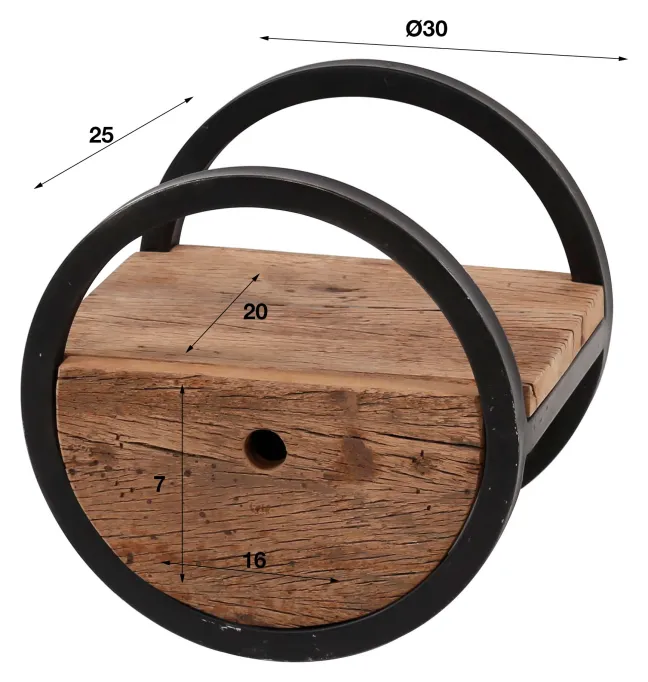 Rubjerg Design Wandregal Ø30cm rund mit Schublade Hartholz/Metall