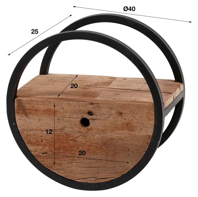 Rubjerg Design Wandregal Ø40cm rund mit Schublade Hartholz/Metall