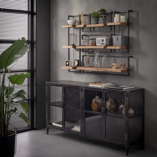 Rubjerg Design Wandregal Edge 3 Ablagen Metall/Akazie massiv natur
