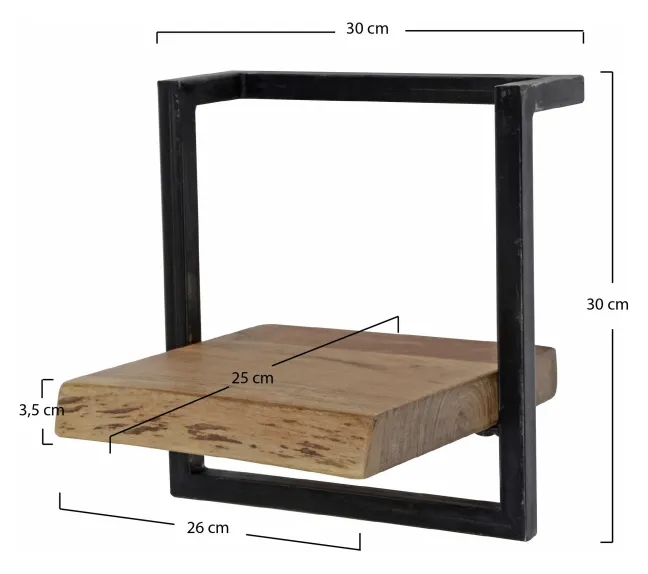Rubjerg Design Wandregal Edge 30cm Metall/Akazie massiv natur