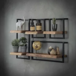 Rubjerg Design Wandregal Edge Set aus 4 Regalen Metall/Akazie massiv natur