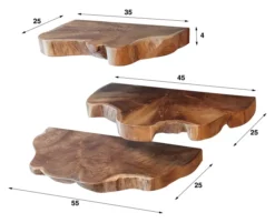 Rubjerg Design Wandregal Natural line 3er Set Teakholz natur