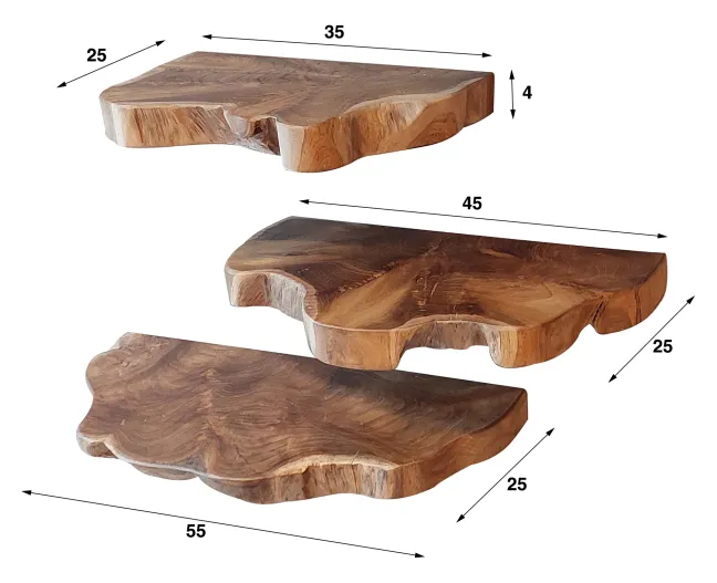 Rubjerg Design Wandregal Natural line 3er Set Teakholz natur