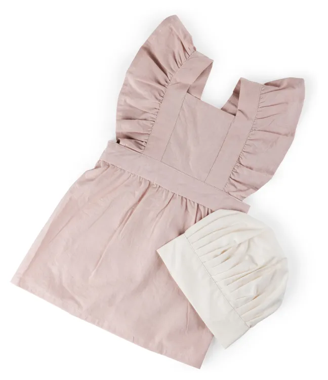 Sebra Kinderschürze und Kochmütze dusty pink/classic weiß