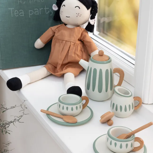 Sebra Spielküche Tee-Set aus Holz classic weiß/sage FSC™ Sale