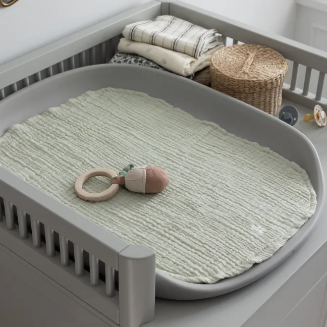Sebra Wickelmatte PUR Set seagrass + 2 Wickelunterlagen musselin green