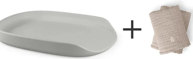 Sebra Wickelmatte PUR Set stone + 2 Wickelunterlagen musselin beige