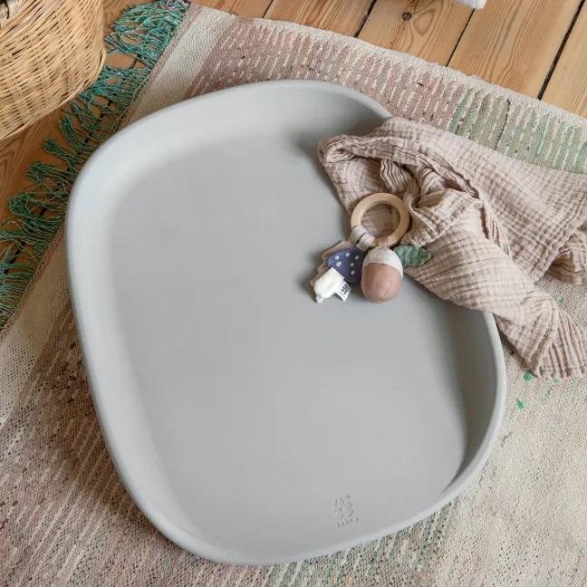 Sebra Wickelmatte PUR Set stone + 2 Wickelunterlagen musselin beige