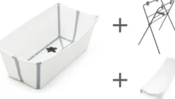 STOKKE® Flexi Bath® Babywanne weiß mit Stand Untergestell und Newborn Support