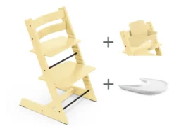 STOKKE® Mega Set Tripp Trapp® Buche Lemon Yellow + Babyset² Lemon Yellow + Tray Tisch weiß