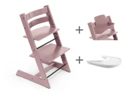 STOKKE® Mega Set Tripp Trapp® Heather Mauve + Babyset² Heather Mauve + Tray Tisch weiß