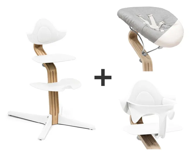 STOKKE® Nomi® Hochstuhl Eiche weiß + Newborn sand + Baby Set