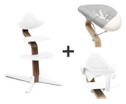 STOKKE® Nomi® Hochstuhl Walnuss weiß + Newborn sand + Baby Set