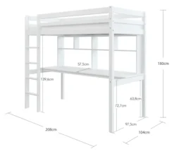 THUKA Hit Hochbett mit Schreibtisch und Regal weiß