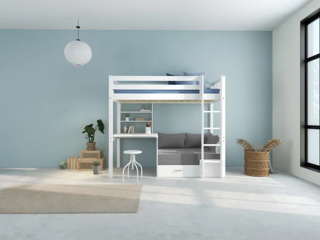 THUKA Nordic Casa Hochbett Crossbar mit gerader Leiter weiß