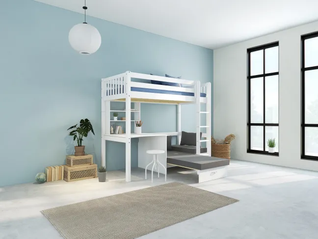 THUKA Nordic Casa Hochbett Crossbar mit gerader Leiter weiß