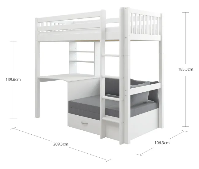 THUKA Nordic Casa Hochbett Crossbar mit gerader Leiter weiß