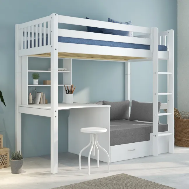 THUKA Nordic Casa Hochbett Crossbar mit gerader Leiter weiß