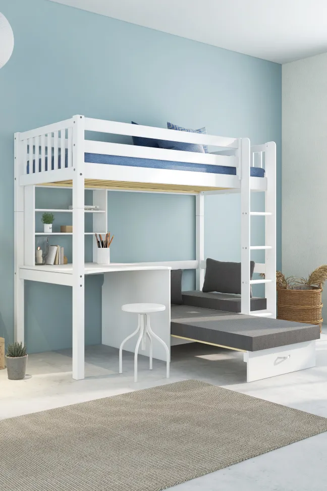 THUKA Nordic Casa Hochbett Crossbar mit gerader Leiter weiß