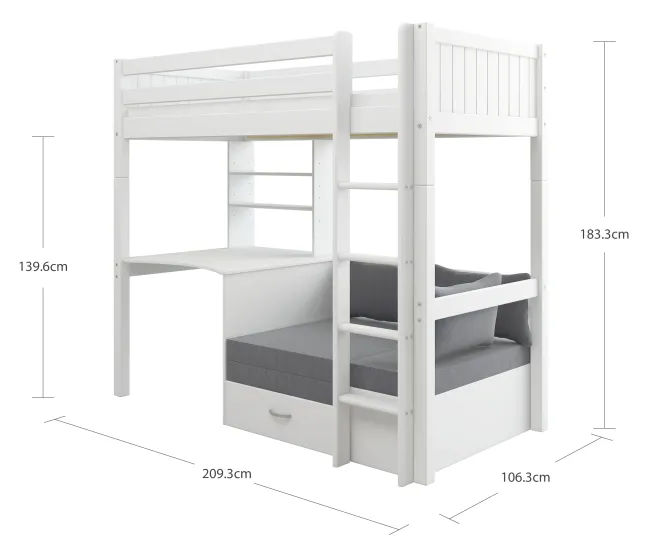 THUKA Nordic Casa Hochbett Romantic mit gerader Leiter weiß