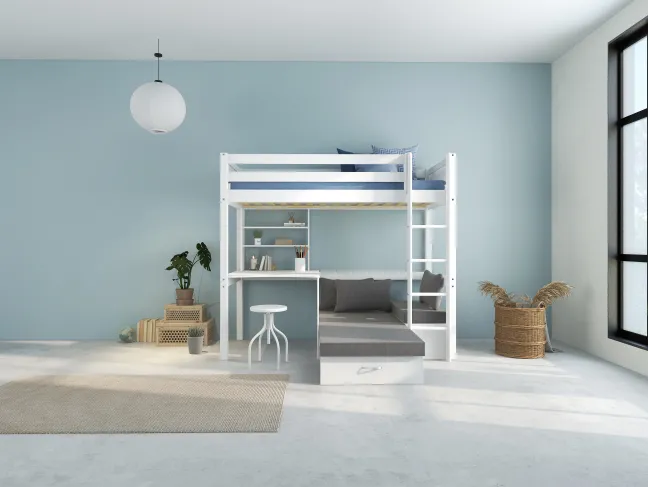 THUKA Nordic Casa Hochbett Romantic mit gerader Leiter weiß