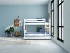 THUKA Nordic Etagenbett Crossbar mit gerader Leiter und Gästebett weiß