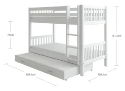 THUKA Nordic Etagenbett Crossbar mit gerader Leiter und Gästebett weiß