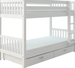 THUKA Nordic Etagenbett Crossbar mit gerader Leiter und 2 Schubladen weiß