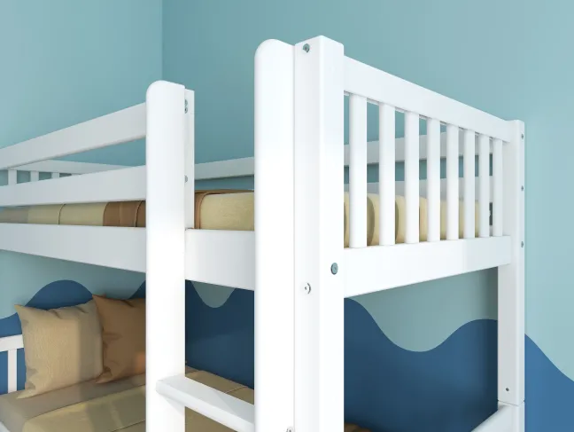 THUKA Nordic Etagenbett Crossbar mit gerader Leiter und 2 Schubladen weiß