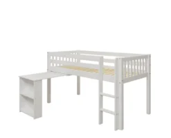 THUKA Nordic halbhohes Bett Crossbar mit gerader Leiter und ausziehbarem Schreibtisch weiß