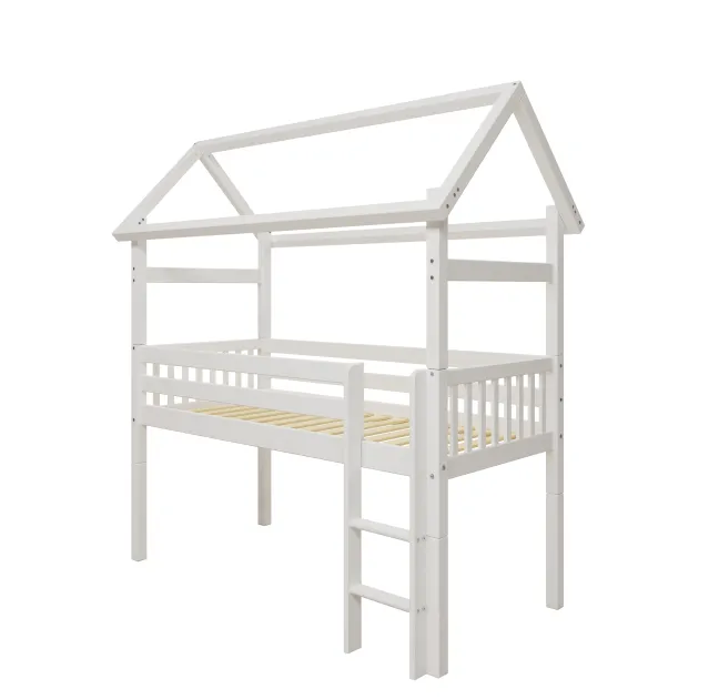 THUKA Nordic halbhohes Hausbett Crossbar mit gerader Leiter weiß