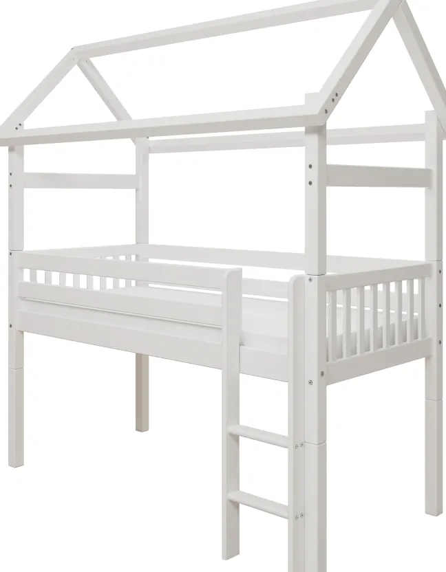 THUKA Nordic halbhohes Hausbett Crossbar mit gerader Leiter weiß