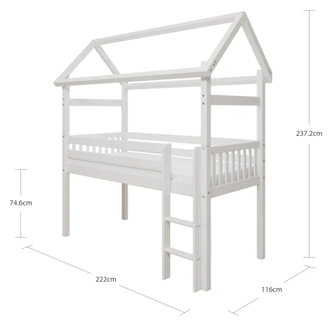 THUKA Nordic halbhohes Hausbett Crossbar mit gerader Leiter weiß