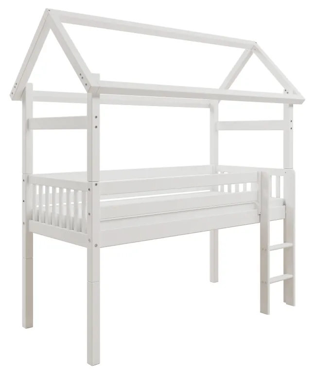 THUKA Nordic halbhohes Hausbett Crossbar mit gerader Leiter weiß