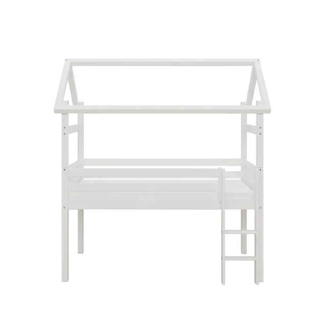 THUKA Nordic halbhohes Hausbett Crossbar mit gerader Leiter weiß