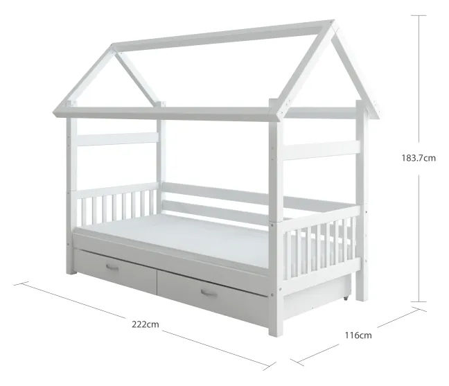THUKA Nordic Hausbett Crossbar mit 2 Schubladen weiß