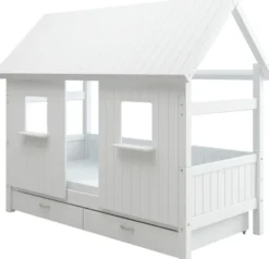 THUKA Nordic Hausbett Romantic mit geschlossener Front, Dachpanele und 2 Schubladen weiß