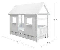 THUKA Nordic Hausbett Romantic mit geschlossener Front, Dachpanele und 2 Schubladen weiß