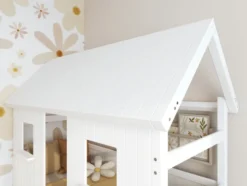 THUKA Nordic Hausbett Romantic mit geschlossener Front, Dachpanele und 2 Schubladen weiß