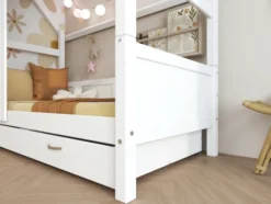 THUKA Nordic Hausbett Romantic mit halb geschlossener Front, Dachpanele und 2 Schubladen weiß