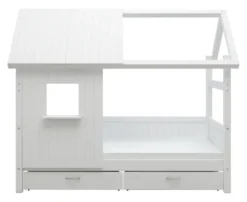 THUKA Nordic Hausbett Romantic mit halb geschlossener Front, Dachpanele und 2 Schubladen weiß