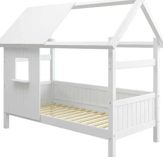 THUKA Nordic Hausbett Romantic mit halb geschlossener Front und Dachpanele weiß