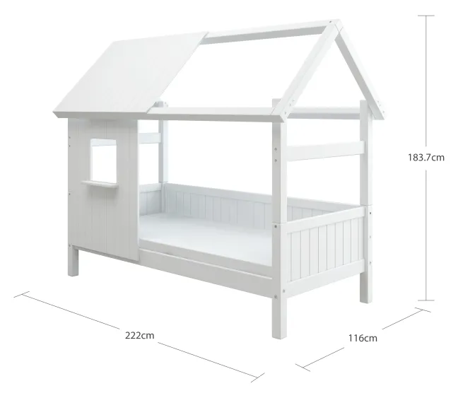 THUKA Nordic Hausbett Romantic mit halb geschlossener Front und Dachpanele weiß