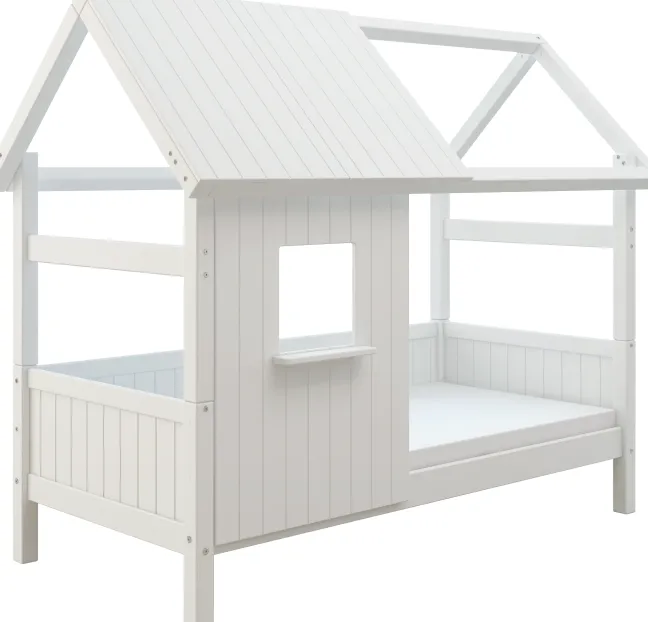 THUKA Nordic Hausbett Romantic mit halb geschlossener Front und Dachpanele weiß