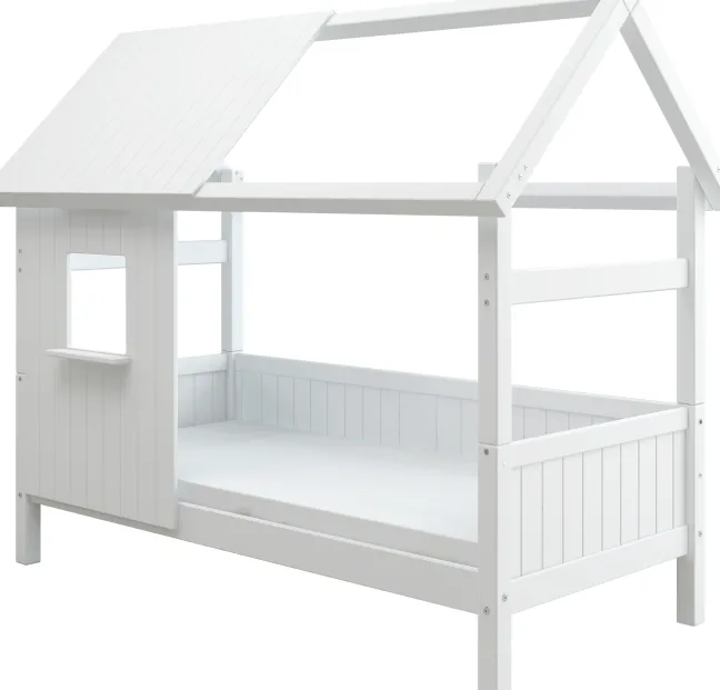THUKA Nordic Hausbett Romantic mit halb geschlossener Front und Dachpanele weiß