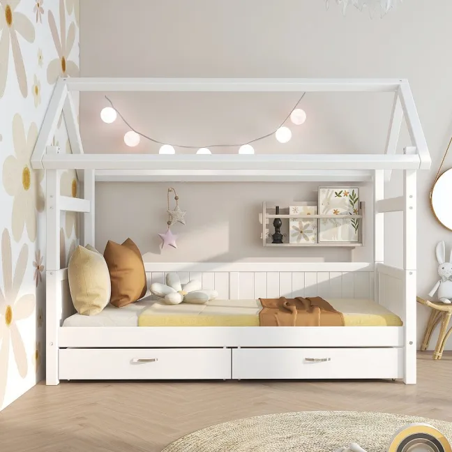 THUKA Nordic Hausbett Romantic mit 2 Schubladen weiß