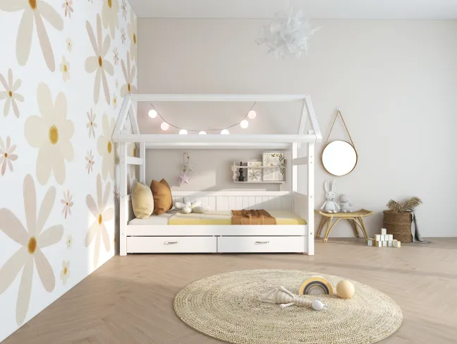 THUKA Nordic Hausbett Romantic mit 2 Schubladen weiß